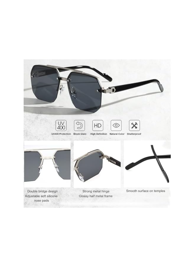 NIBEMINENT Trendy Square Sunglasses Womens Men Semi Rimless Gradient Lens Retro Aviator Sun Glasses Double Bridge - Image 4